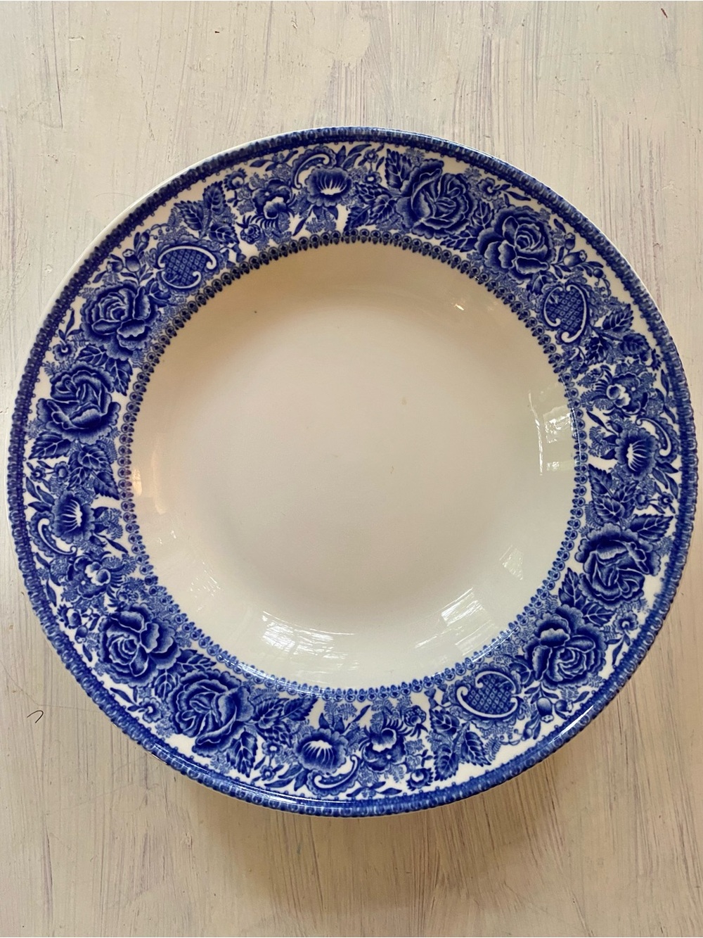 Rare set of 4 Mayer China lg salad bowls/shallow soup. Pristine. “Arlington Rose
